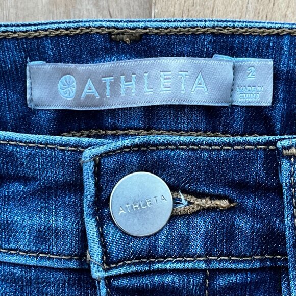 ATHLETA SCULPTEK STRAIGHT JEANS WOMEN’S sz 2 Blue Distressed Low Rise Stretch - Picture 3 of 12